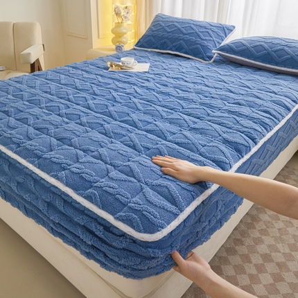 2025塔芙绒加厚保暖床笠双人单人夹棉床笠保护套 云尚蓝