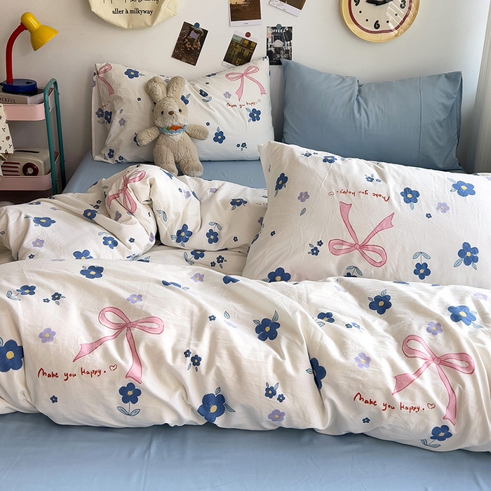 91家纺网 家纺一手货源 找家纺 星巴k家纺 2024新款A类超柔水洗棉印花四件套 甜雾于月