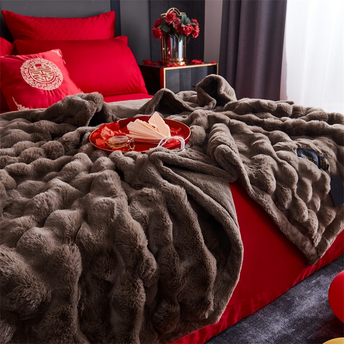 91家纺网 家纺一手货源 找家纺 2025新款仿皮草摩登艺术毛毯毯子子家用毛毛毯毯子四季盖毛毯毯子 艺术咖