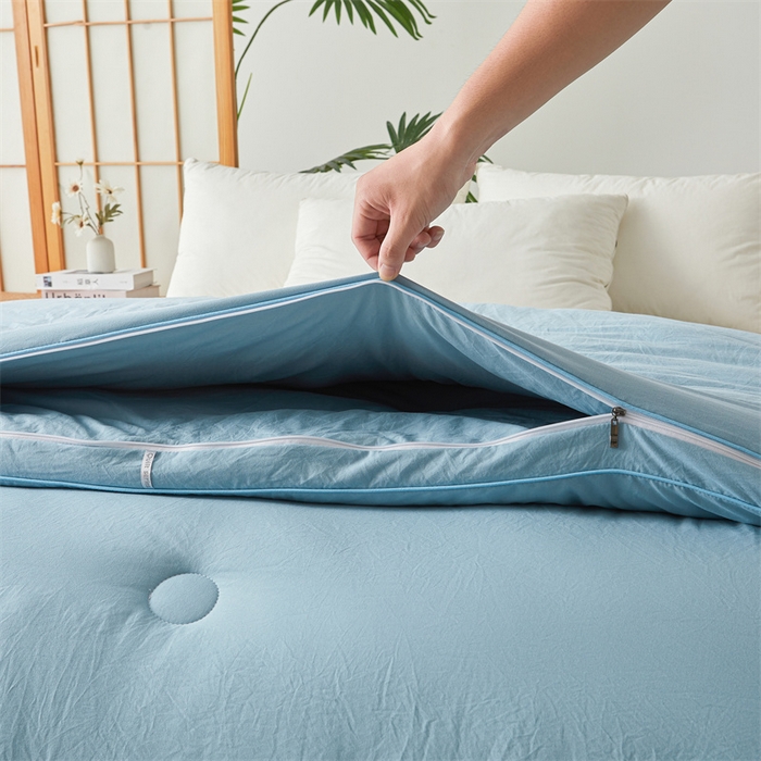 91家纺网 家纺一手货源 找家纺 创优家纺 2025新款原棉子母被双胎被春秋被冬被被子被芯二合一拉链款 原棉-蓝色