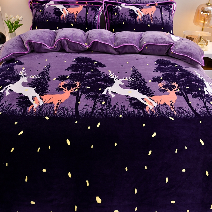 91家纺网 家纺一手货源 找家纺 绒品荟家纺 2025新款牛奶绒四件套 麋鹿