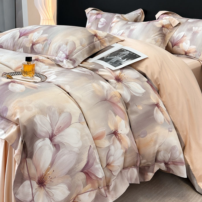 91家纺网 家纺一手货源 找家纺 舒慕 2025新款阳绒天丝棉磨毛数码印花缇芙绒四件套 云若依