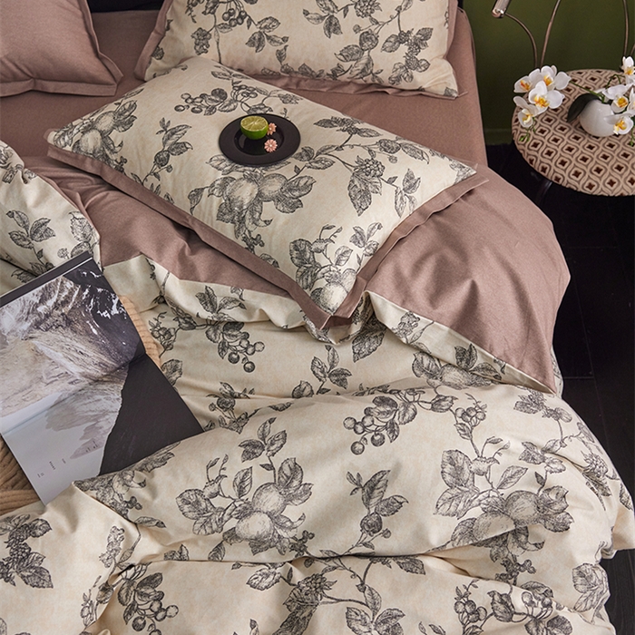 91家纺网 家纺一手货源 找家纺 2024新款全棉磨毛印花工艺款四件套 花柚