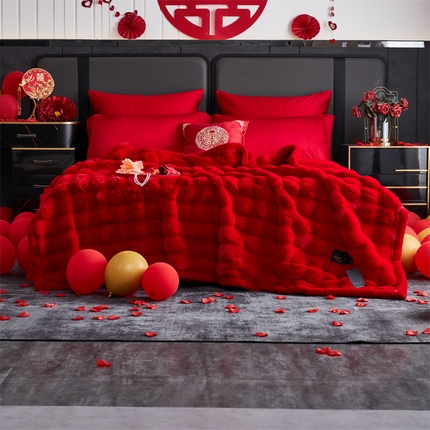 91家纺网 家纺一手货源 找家纺 2025新款仿皮草摩登艺术毛毯毯子子家用毛毛毯毯子四季盖毛毯毯子 艺术大红