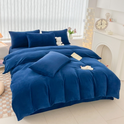 言熙居 2024新款纯色双拼30克8一9斤牛奶绒四件套 亮蓝