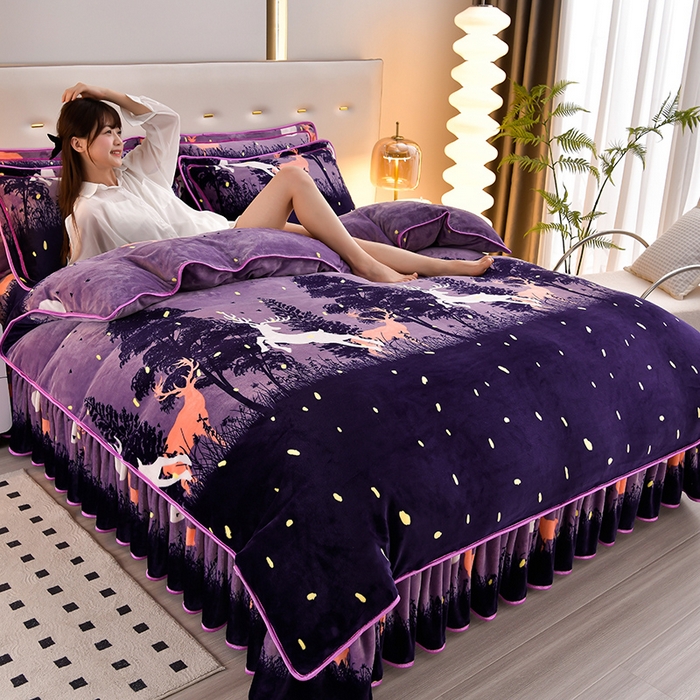 91家纺网 家纺一手货源 找家纺 绒品荟家纺 2025新款牛奶绒四件套 麋鹿