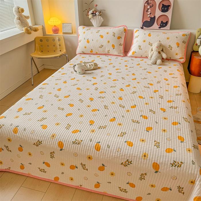 91家纺网 家纺一手货源 找家纺 2024新款全棉卡通印花宝宝绒双拼床盖床垫 心想事橙