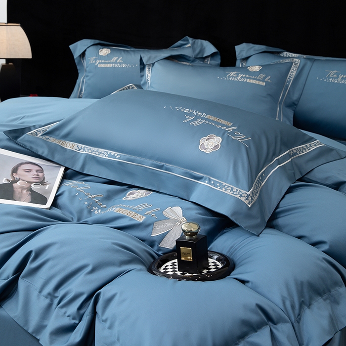 91家纺网 家纺一手货源 找家纺 绒博士 2024新款160支长绒棉四件套-巴黎之约 星耀蓝