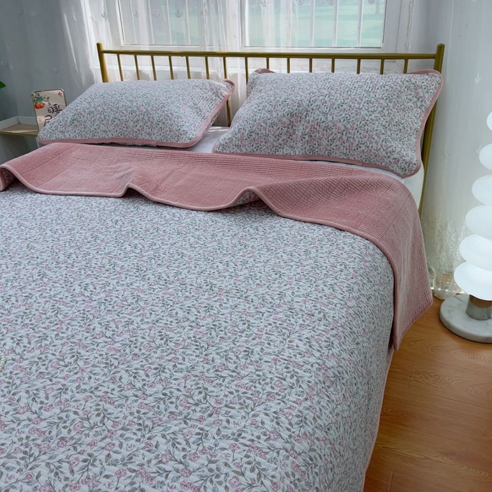 91家纺网 家纺一手货源 找家纺 2024新款棉加绒双面两用四季款床盖三件套 韩霜