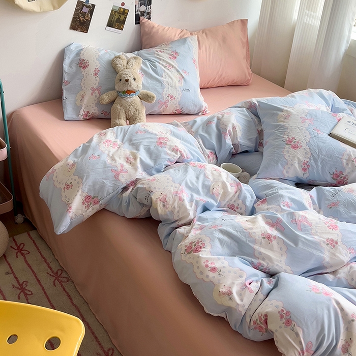 91家纺网 家纺一手货源 找家纺 星巴k家纺 2024新款A类超柔水洗棉印花四件套 半夏