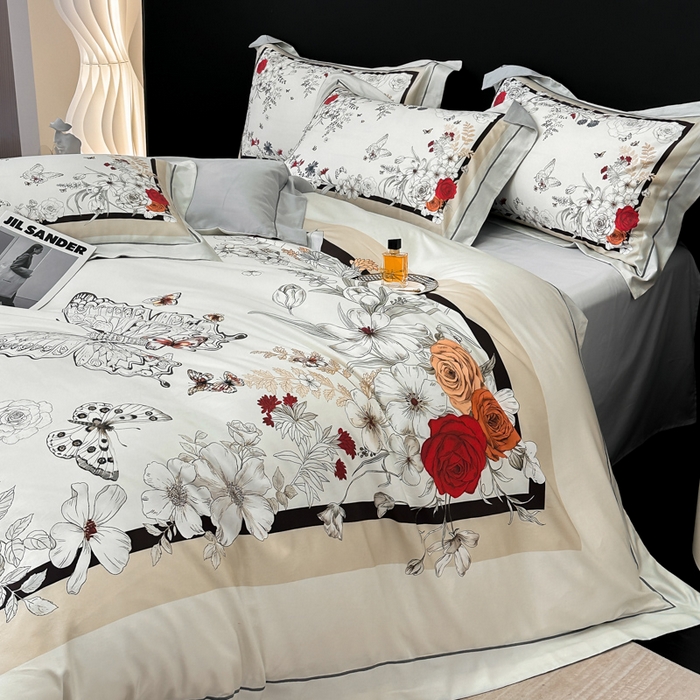 91家纺网 家纺一手货源 找家纺 舒慕 2025新款阳绒天丝棉磨毛数码印花缇芙绒四件套 樱花雨洛