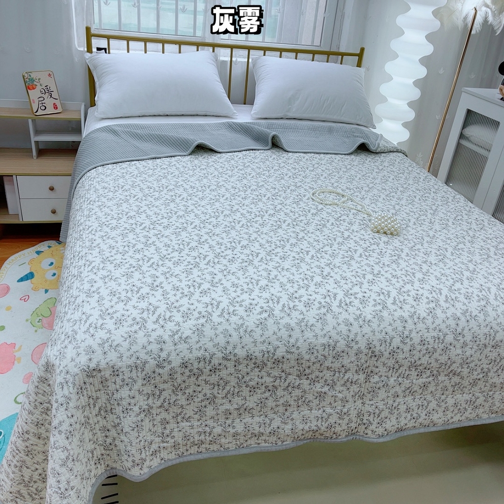 91家纺网 家纺一手货源 找家纺 2024新款棉加绒双面两用四季款床盖三件套 灰雾