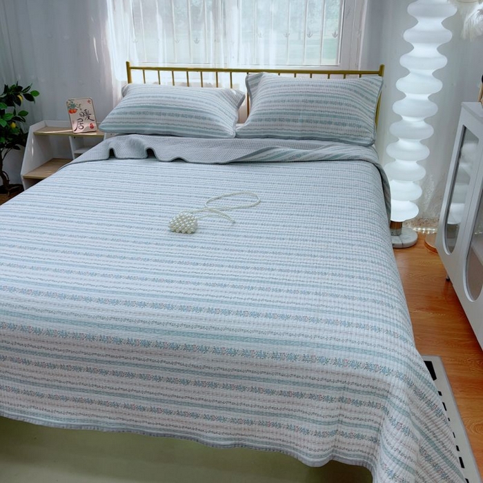 91家纺网 家纺一手货源 找家纺 2024新款棉加绒双面两用四季款床盖三件套 克莱因蓝