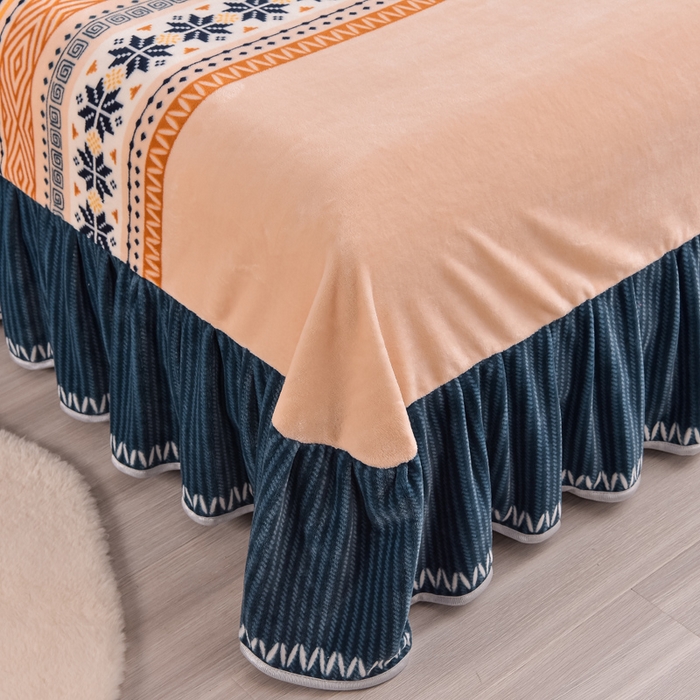 91家纺网 家纺一手货源 找家纺 晚静家纺 2024新款8.5斤牛奶绒金貂法莱绒床裙款保暖绒四件套 北欧海岸