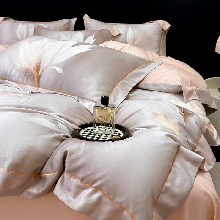 91家纺网 家纺一手货源 找家纺 舒慕 2025新款阳绒天丝棉磨毛数码印花缇芙绒四件套 雨的印记