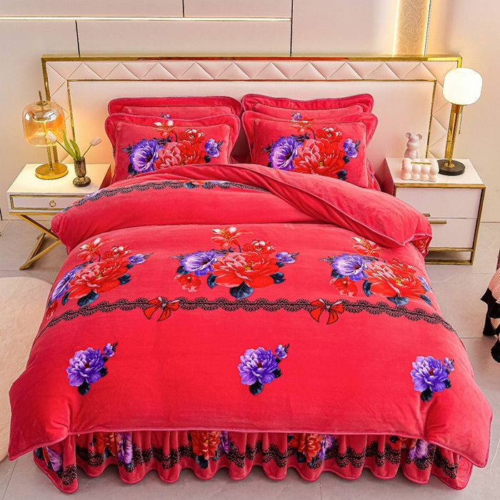 91家纺网 家纺一手货源 找家纺 绒品荟家纺 2025新款牛奶绒四件套 曼妙花语