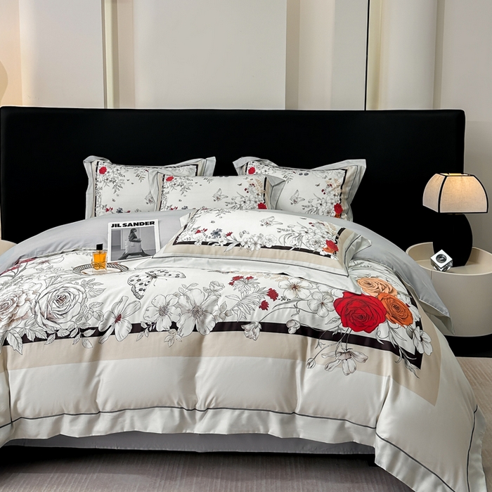 91家纺网 家纺一手货源 找家纺 舒慕 2025新款阳绒天丝棉磨毛数码印花缇芙绒四件套 樱花雨洛