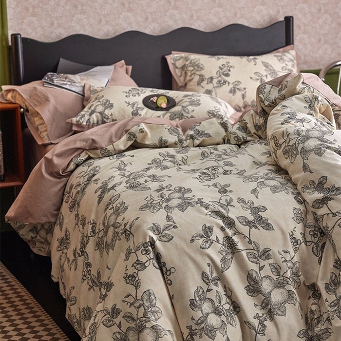 91家纺网 家纺一手货源 找家纺 2024新款全棉磨毛印花工艺款四件套 花柚