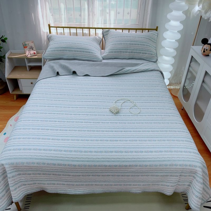 91家纺网 家纺一手货源 找家纺 2024新款棉加绒双面两用四季款床盖三件套 克莱因蓝