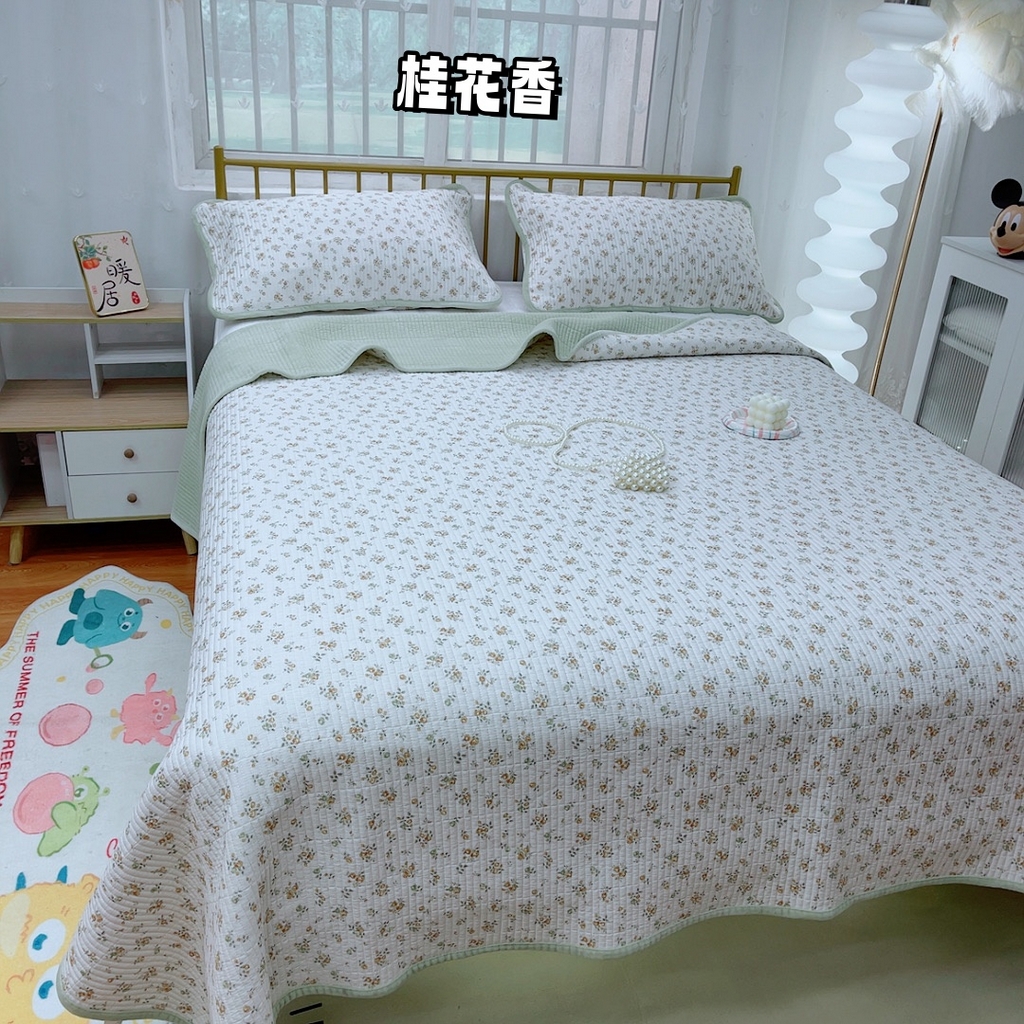 91家纺网 家纺一手货源 找家纺 2024新款棉加绒双面两用四季款床盖三件套 桂花香