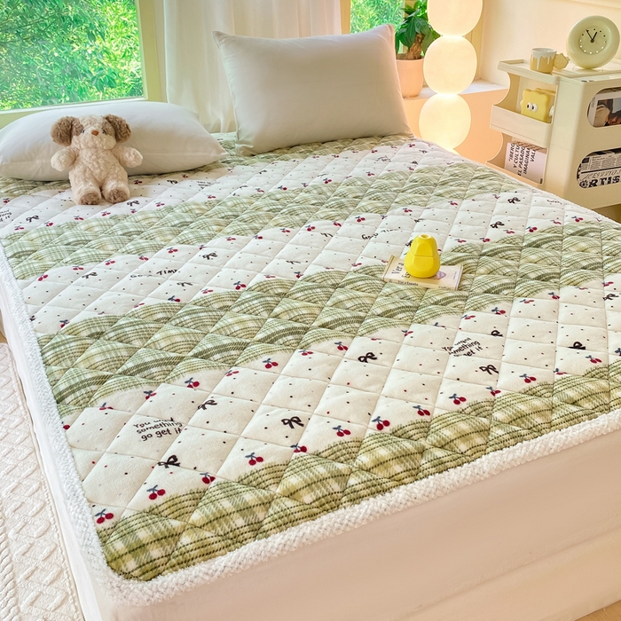 91家纺网 家纺一手货源 找家纺 正邦家纺 2024新款牛奶绒床垫小清新加厚床褥保暖宽包边可机洗床护垫床褥 樱桃花语