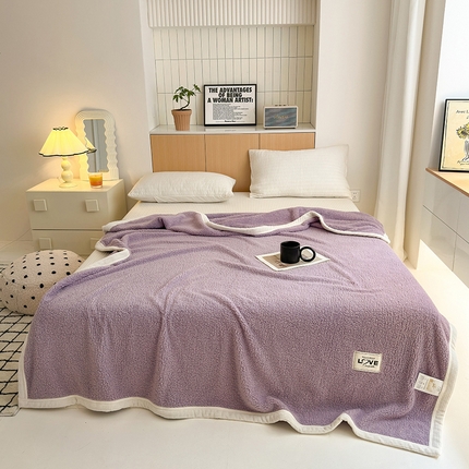 91家纺网 家纺一手货源 找家纺 沐棉 2024新款牛奶绒菠萝格包边羊羔绒泰迪绒毛毯-静物图 星辰紫