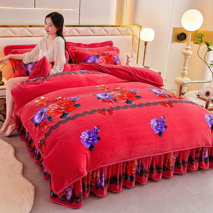 91家纺网 家纺一手货源 找家纺 绒品荟家纺 2025新款牛奶绒四件套 曼妙花语