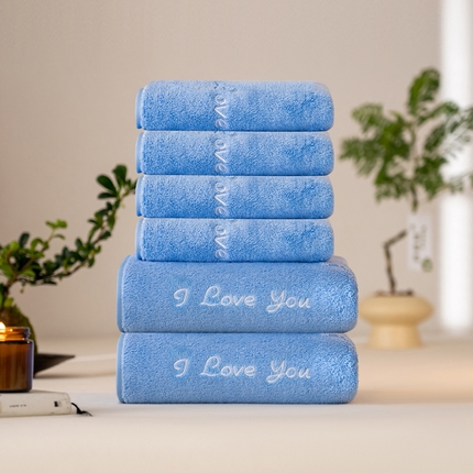 91家纺网 家纺一手货源 找家纺 （总）彩虹毛巾 2024新款I Love you珊瑚绒毛巾浴巾套装