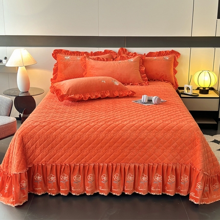 91家纺网 家纺一手货源 找家纺 2024新款A类依恋宝宝绒韩版床盖 美人橙
