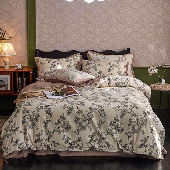 91家纺网 家纺一手货源 找家纺 2024新款全棉磨毛印花工艺款四件套 花柚