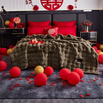 91家纺网 家纺一手货源 找家纺 2025新款仿皮草摩登艺术毛毯毯子子家用毛毛毯毯子四季盖毛毯毯子 艺术 茵绿