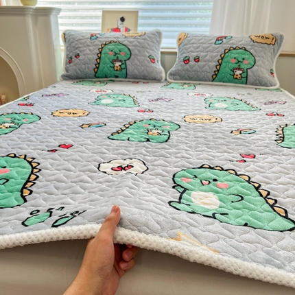 孩子王 2024新款印花牛奶绒薄款床垫加厚绒保暖床护垫床笠 床单款-萌萌恐龙