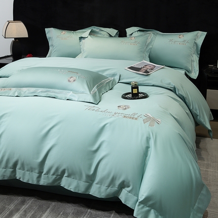 绒博士 2024新款160支长绒棉四件套-巴黎之约 夏至绿