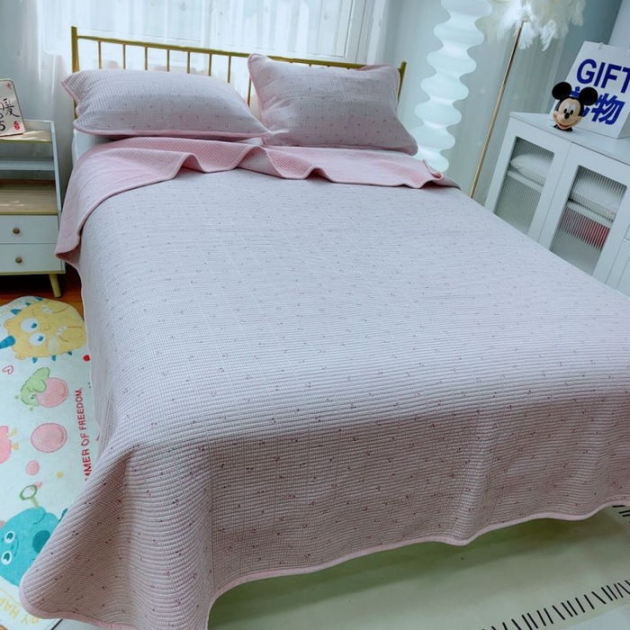 91家纺网 家纺一手货源 找家纺 2024新款棉加绒双面两用四季款床盖三件套 粉妆