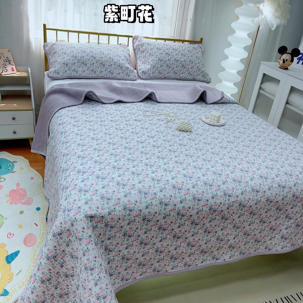 91家纺网 家纺一手货源 找家纺 2024新款棉加绒双面两用四季款床盖三件套 紫町花