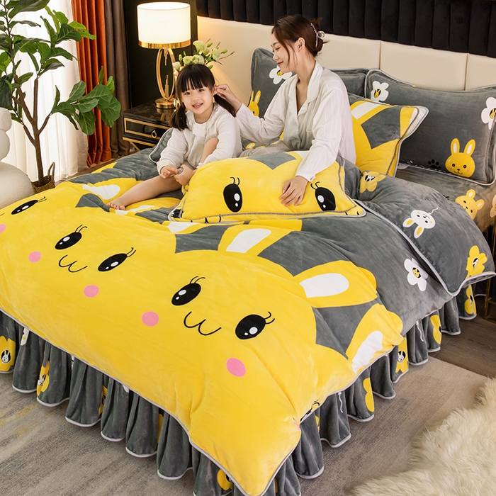 91家纺网 家纺一手货源 找家纺 绒品荟家纺 2025新款牛奶绒四件套 迷你兔