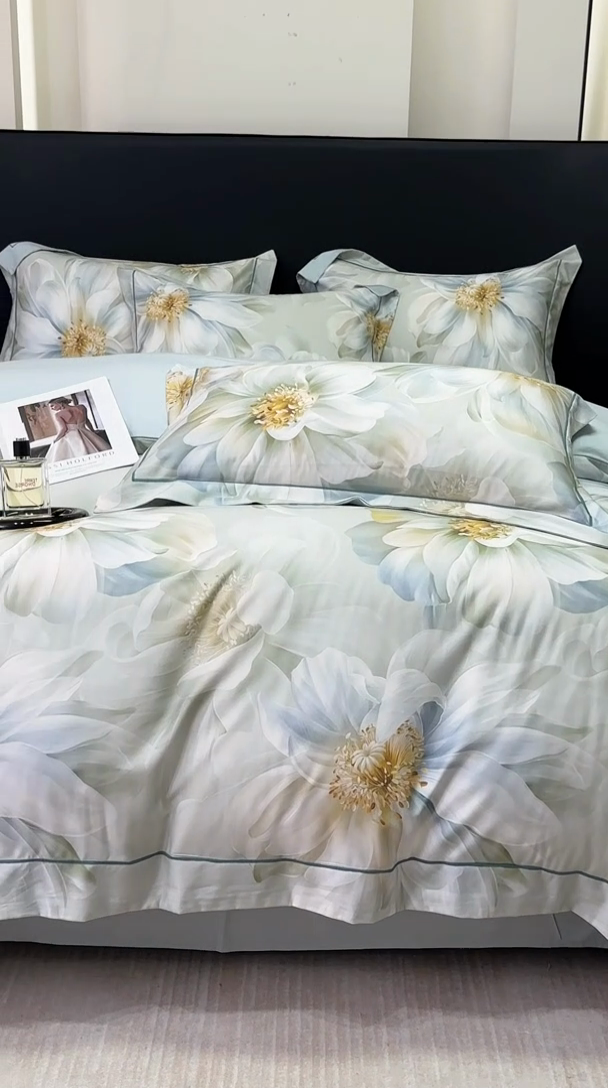 91家纺网 家纺一手货源 找家纺 舒慕 2025新款阳绒天丝棉磨毛数码印花缇芙绒四件套 一梦幽兰