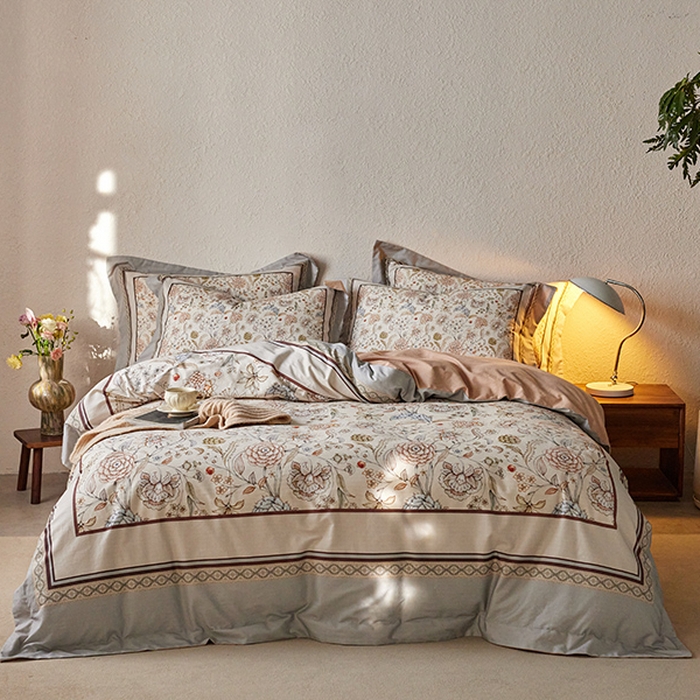 91家纺网 家纺一手货源 找家纺 2024新款全棉磨毛数码印花系列四件套 青山渡