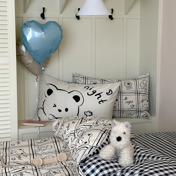 91家纺网 家纺一手货源 找家纺 2024新款40支13372全棉数码大版趣味系列四件套 俏皮小熊