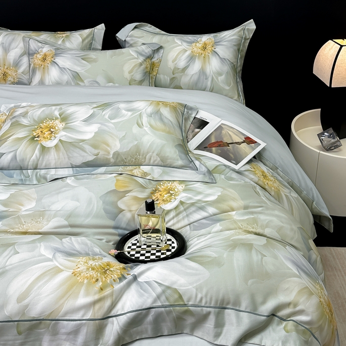 91家纺网 家纺一手货源 找家纺 舒慕 2025新款阳绒天丝棉磨毛数码印花缇芙绒四件套 一梦幽兰