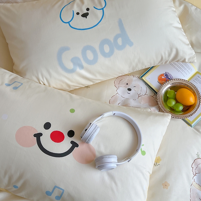 91家纺网 家纺一手货源 找家纺 2024新款40S设计师款全棉大版趣味印花系列四件套 嬉戏时光