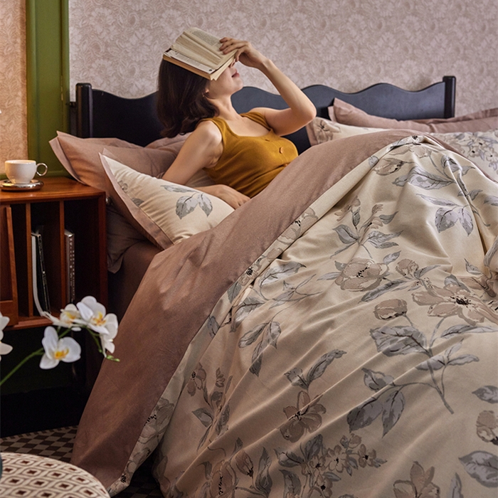 91家纺网 家纺一手货源 找家纺 2024新款全棉磨毛印花工艺款四件套 山竹月