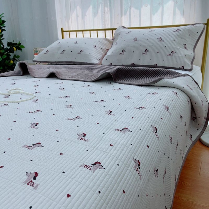 91家纺网 家纺一手货源 找家纺 2024新款棉加绒双面两用四季款床盖三件套 波比狗