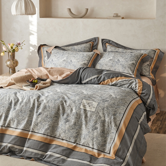 91家纺网 家纺一手货源 找家纺 2024新款全棉磨毛数码印花系列四件套 曼哈顿