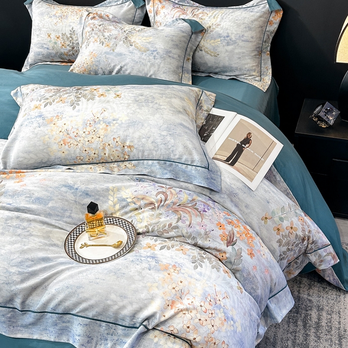 91家纺网 家纺一手货源 找家纺 舒慕 2025新款阳绒天丝棉磨毛数码印花缇芙绒四件套 微风知晓