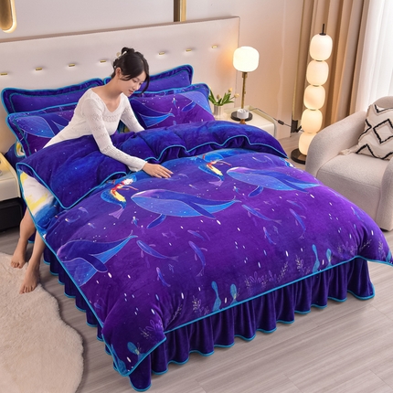 91家纺网 家纺一手货源 找家纺 （总）晚静家纺 2024新款8.5斤牛奶绒金貂法莱绒床裙款保暖绒四件套