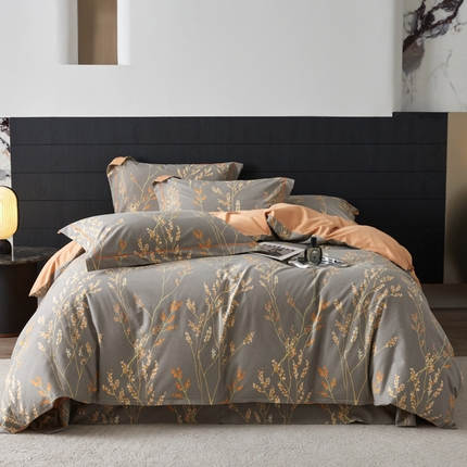 91家纺网 家纺一手货源 找家纺 2025新款全棉加厚生态磨毛印花四件套-基础款爱的旋律咖