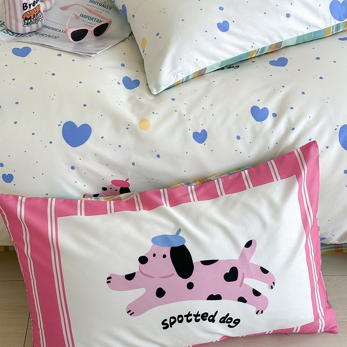 91家纺网 家纺一手货源 找家纺 2024新款40支13372全棉数码大版趣味系列四件套 跳跃狗狗