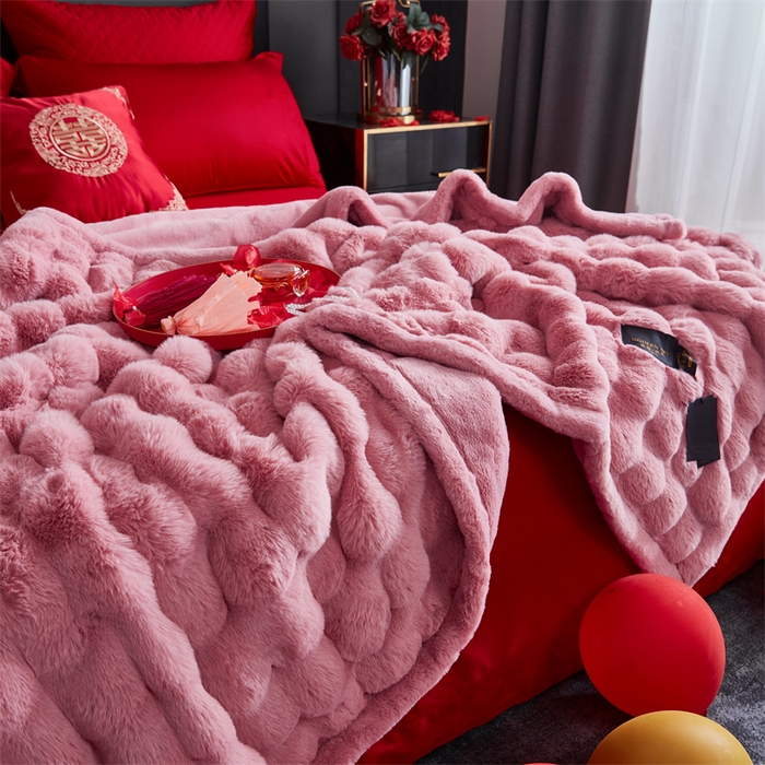 91家纺网 家纺一手货源 找家纺 2025新款仿皮草摩登艺术毛毯毯子子家用毛毛毯毯子四季盖毛毯毯子 艺术粉