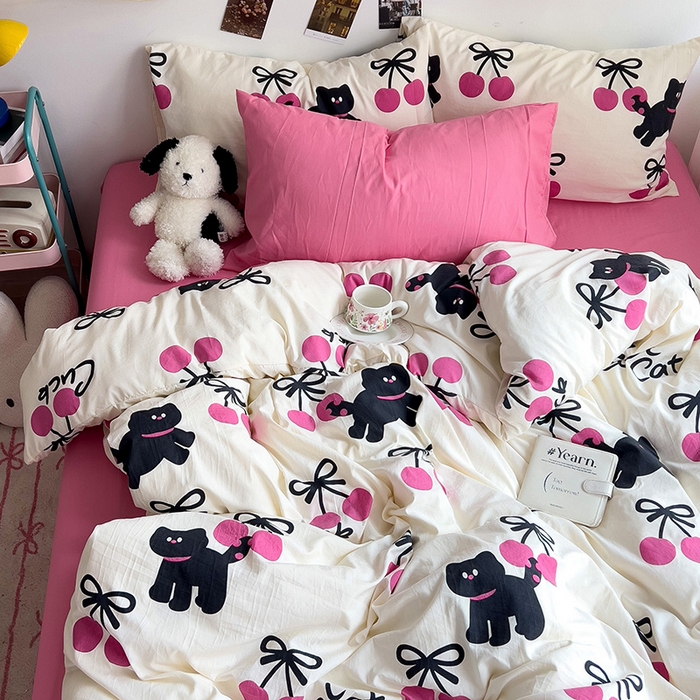 91家纺网 家纺一手货源 找家纺 星巴k家纺 2024新款A类超柔水洗棉印花四件套 甜酷小猫